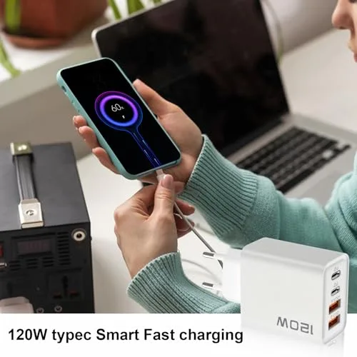 Genérico ▫️ Tomadas de parede, carregador rápido USB-C, adaptador de carregamento de 120 W, adaptador tecnológico para dispositivos móveis 6