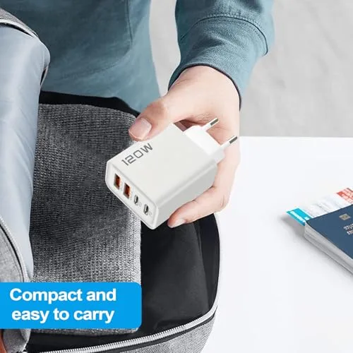 Genérico ▫️ Tomadas de parede, carregador rápido USB-C, adaptador de carregamento de 120 W, adaptador tecnológico para dispositivos móveis 7