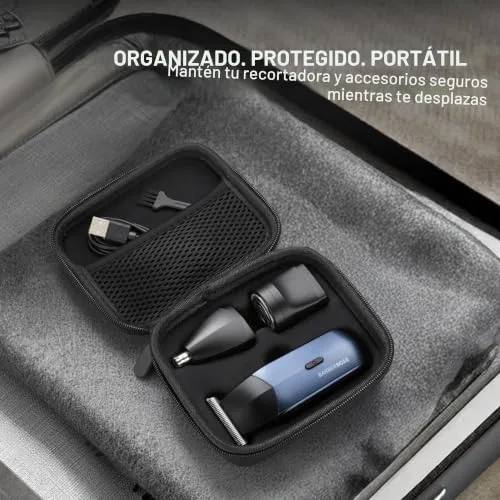 BARBERBOSS ▫️ Máquina de barbear elétrica 3 em 1 para homem, kit de aparador de viagem para homem, aparador de barba e cabelo, aparador de nariz e orelhas (Azul Marinho Metálico) 3