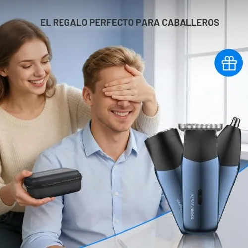 BARBERBOSS ▫️ Máquina de barbear elétrica 3 em 1 para homem, kit de aparador de viagem para homem, aparador de barba e cabelo, aparador de nariz e orelhas (Azul Marinho Metálico) 4