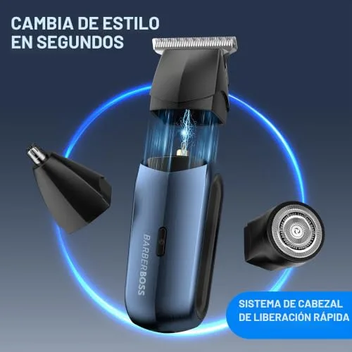 BARBERBOSS ▫️ Máquina de barbear elétrica 3 em 1 para homem, kit de aparador de viagem para homem, aparador de barba e cabelo, aparador de nariz e orelhas (Azul Marinho Metálico) 5