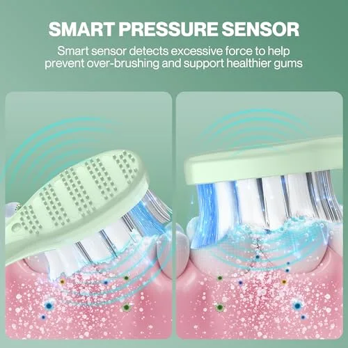 BARBERBOSS ▫️ Escova de dentes sónica para adultos, escova de dentes elétrica recarregável com 5 modos de limpeza, 3 níveis de intensidade e sensor de pressão inteligente (Verde) 3