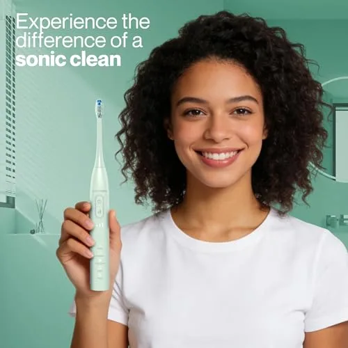 BARBERBOSS ▫️ Escova de dentes sónica para adultos, escova de dentes elétrica recarregável com 5 modos de limpeza, 3 níveis de intensidade e sensor de pressão inteligente (Verde) 5