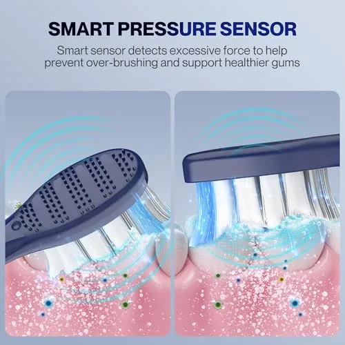BARBERBOSS ▫️ Escova de dentes sónica para adultos, escova de dentes elétrica recarregável com 5 modos de limpeza, 3 níveis de intensidade e sensor de pressão inteligente (Azul-marinho) 2