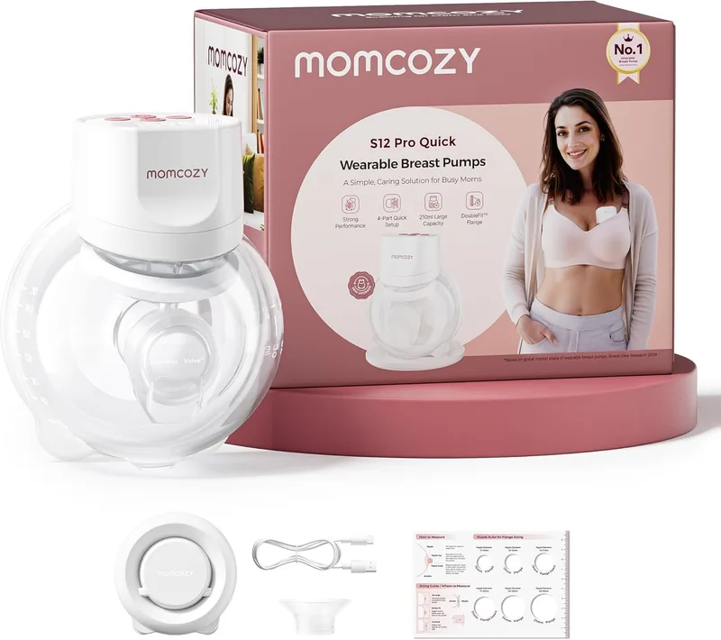 momcozy ▫️ S12 Pro Quick: Bomba de leite elétrica sem fios, mãos-livres, com braçadeira híbrida DoubleFit™ de 24 mm, 3 modos e 9 níveis, ecrã inteligente, bomba de leite portátil