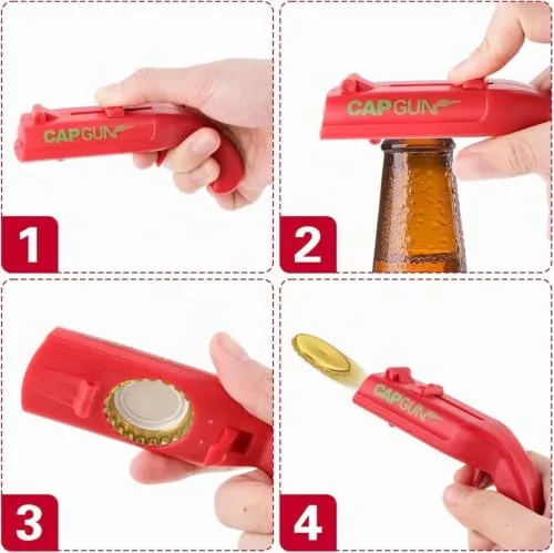HGRGHH ▫️ Conjunto de 3 Abridores de Garrafas, Abridores de Cerveja Divertidos, Abridor de Cerveja em Forma de Pistola de Brincar para Festas em Casa, Churrascos ao Ar Livre, Conjunto Criativo, Presente Divertido (Vermelho + Cinzento + Preto) 5