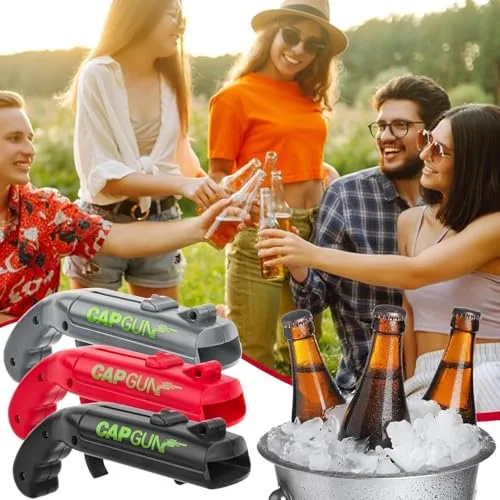 HGRGHH ▫️ Conjunto de 3 Abridores de Garrafas, Abridores de Cerveja Divertidos, Abridor de Cerveja em Forma de Pistola de Brincar para Festas em Casa, Churrascos ao Ar Livre, Conjunto Criativo, Presente Divertido (Vermelho + Cinzento + Preto) 7