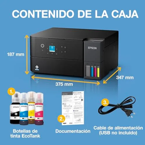 Epson ▫️ EcoTank ET-2955 Impressora com reservatório de tinta | para utilização intensiva em casa | Wi-Fi | A4 | Imprimir, copiar, digitalizar | Ecrã LCD de 3,7 cm | Impressão frente e verso | Tinta incluída para 3 anos 2