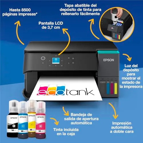 Epson ▫️ EcoTank ET-2955 Impressora com reservatório de tinta | para utilização intensiva em casa | Wi-Fi | A4 | Imprimir, copiar, digitalizar | Ecrã LCD de 3,7 cm | Impressão frente e verso | Tinta incluída para 3 anos 3