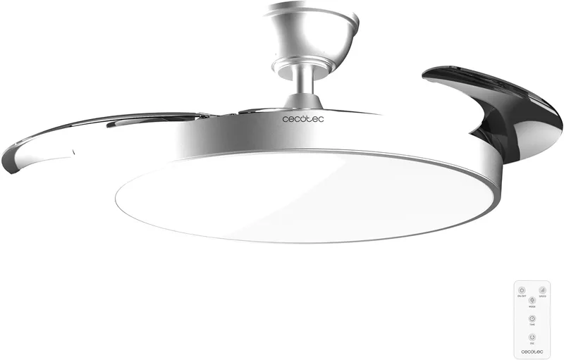 Cecotec ▫️ Ventilador de Teto com Luz e Lâminas Retrácteis EnergySilence Aero 300 Air Invisible Silver. 30W, Motor DC, Controlo Remoto, 6 Velocidades, Temporizador 4h, Função inverno-verão.