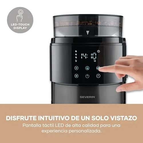 Severin ▫️ Cafeteira de gotejamento com jarro térmico e moedor, capacidade de 1 L, até 8 chávenas, sistema anti-gotejamento, aroma intenso, desligamento automático, ecrã LED, 900 W, aço inoxidável escuro, preto, KA 4831 6