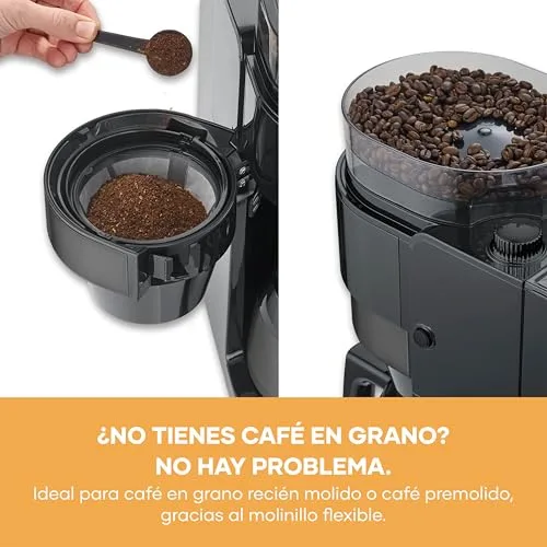 Severin ▫️ Cafeteira de gotejamento com jarro térmico e moedor, capacidade de 1 L, até 8 chávenas, sistema anti-gotejamento, aroma intenso, desligamento automático, ecrã LED, 900 W, aço inoxidável escuro, preto, KA 4831 7