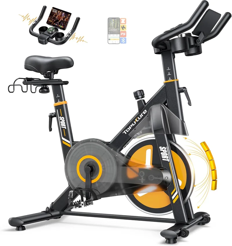 Toputure ▫️ Bicicleta estática eletromagnética com aplicação, 32 níveis precisos | Controlo da resistência através da aplicação, ecrã LCD tátil, potência e RPM, pulsação, adaptador incluído, altura 150-185 cm, peso máximo 150 kg