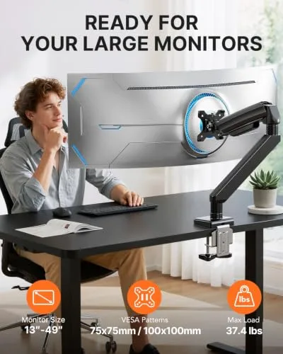 ErGear ▫️ Braço de suporte resistente para ecrãs ultra-largos de 13 a 49 polegadas, capacidade de 17 kg, suporte de secretária para monitor com movimento completo, suporte sólido como uma rocha, braçadeira 2