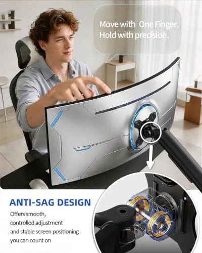 ErGear ▫️ Braço de suporte resistente para ecrãs ultra-largos de 13 a 49 polegadas, capacidade de 17 kg, suporte de secretária para monitor com movimento completo, suporte sólido como uma rocha, braçadeira 4