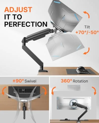 ErGear ▫️ Braço de suporte resistente para ecrãs ultra-largos de 13 a 49 polegadas, capacidade de 17 kg, suporte de secretária para monitor com movimento completo, suporte sólido como uma rocha, braçadeira 5