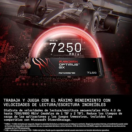 SanDisk ▫️ SSD NVMe Optimus GX 7100 de 500 GB (velocidades sequenciais de leitura/gravação até 7250/6900 MB/s, PCIe 4.0, M.2 2280, BiCS TLC 3D CBA NAND, Dashboard) 2