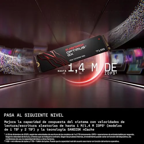 SanDisk ▫️ SSD NVMe Optimus GX 7100 de 500 GB (velocidades sequenciais de leitura/gravação até 7250/6900 MB/s, PCIe 4.0, M.2 2280, BiCS TLC 3D CBA NAND, Dashboard) 5