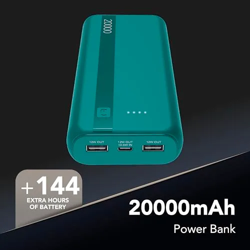cellularline ▫️ Power Bank de 20 000 mAh com entrada/saída USB-C + 2 portas USB-A – Carregamento múltiplo e indicador LED – Azul 2