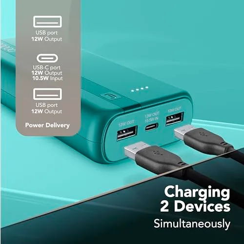 cellularline ▫️ Power Bank de 20 000 mAh com entrada/saída USB-C + 2 portas USB-A – Carregamento múltiplo e indicador LED – Azul 3
