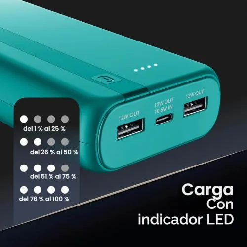 cellularline ▫️ Power Bank de 20 000 mAh com entrada/saída USB-C + 2 portas USB-A – Carregamento múltiplo e indicador LED – Azul 4
