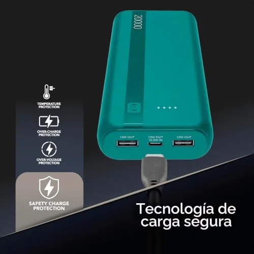 cellularline ▫️ Power Bank de 20 000 mAh com entrada/saída USB-C + 2 portas USB-A – Carregamento múltiplo e indicador LED – Azul 5