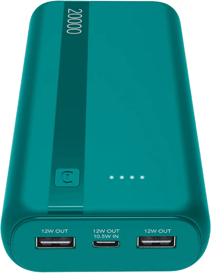 cellularline ▫️ Power Bank de 20 000 mAh com entrada/saída USB-C + 2 portas USB-A – Carregamento múltiplo e indicador LED – Azul