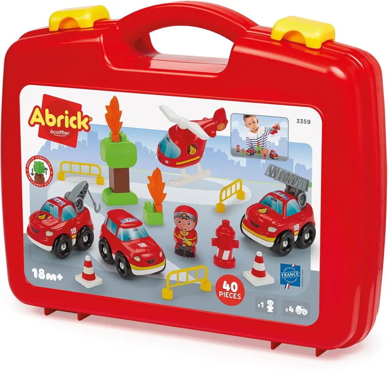 Ecoiffier ▫️ Mala infantil para veículos de bombeiros – Camiões, helicópteros e acessórios incluídos – Conjunto de brincadeiras de imitação – 18 meses – Brinquedo para crianças – 3359 – Garantia de origem francesa