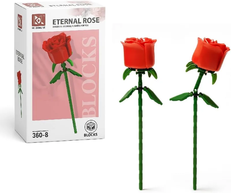 MeraPrime ▫️ 2 Flores Eternas Cor-de-Rosa | Flores Botânicas Blocos de Construção para Adultos | Flores Artificiais Decoração de Casa | Blocos de Construção para Adultos, Dia dos Namorados, Dia dos Namorados, Dia das Mães, Prenda de Mãe