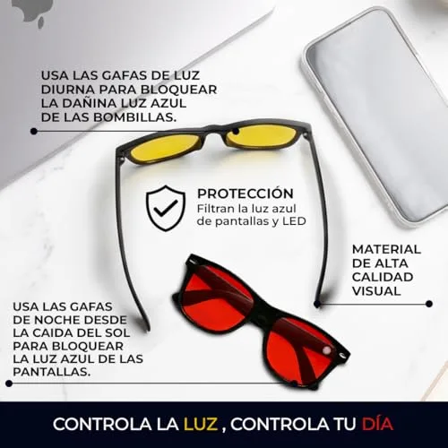 SILKORA ▫️ Conjunto de 2 Óculos de Luz Azul | Amarelos e Vermelhos | Filtro de Luz Azul | Bem-estar para o seu dia e a sua noite | Reduz a fadiga visual | Regula o sistema nervoso | Computador, jogos e descanso 3