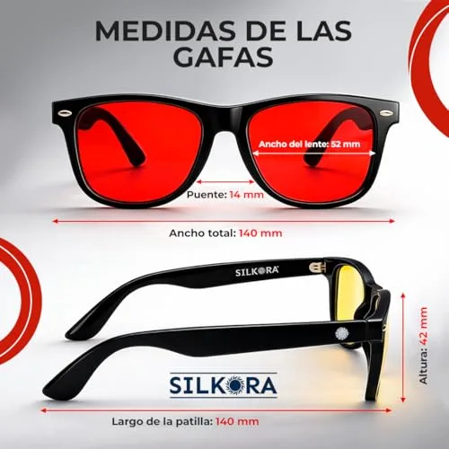 SILKORA ▫️ Conjunto de 2 Óculos de Luz Azul | Amarelos e Vermelhos | Filtro de Luz Azul | Bem-estar para o seu dia e a sua noite | Reduz a fadiga visual | Regula o sistema nervoso | Computador, jogos e descanso 6