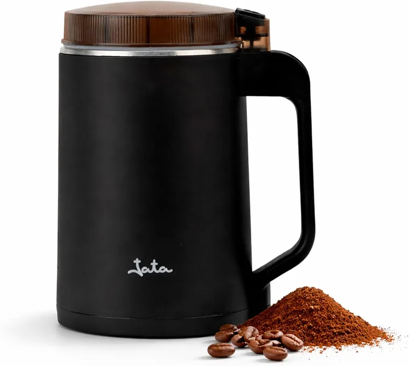 Jata ▫️ JEML1820 - Moedor elétrico de 300 W para café e especiarias, capacidade de 150 g, lâminas em aço inoxidável, moagem rápida e uniforme, tampa de segurança, recipiente em aço