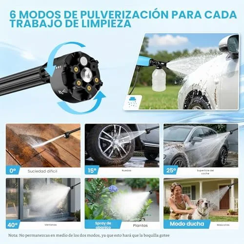 Edonkvi ▫️ Hidrolavadora a bateria, pistola de água sob pressão 21 V, 80 bar, 2x4000 mAh,Bocal 6 em 1, Tubo de 10 m, Pistola de Lavagem «Press & Clean», Máquina de Limpeza a Pressão Portátil a Bateria para Carro, Jardim, Terraço, Relvado e Rega 3