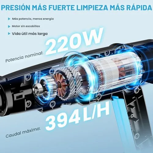 Edonkvi ▫️ Hidrolavadora a bateria, pistola de água sob pressão 21 V, 80 bar, 2x4000 mAh,Bocal 6 em 1, Tubo de 10 m, Pistola de Lavagem «Press & Clean», Máquina de Limpeza a Pressão Portátil a Bateria para Carro, Jardim, Terraço, Relvado e Rega 6