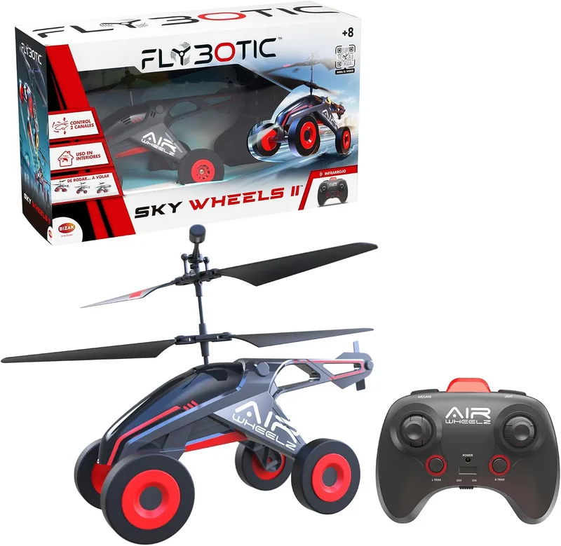 Bizak ▫️ Flybotic Sky Wheels II – Veículo voador com controlo remoto 2 em 1, anda por terra e descola para voar, helicóptero com rodas, produto oficial, para crianças a partir dos 8 anos (62004569)