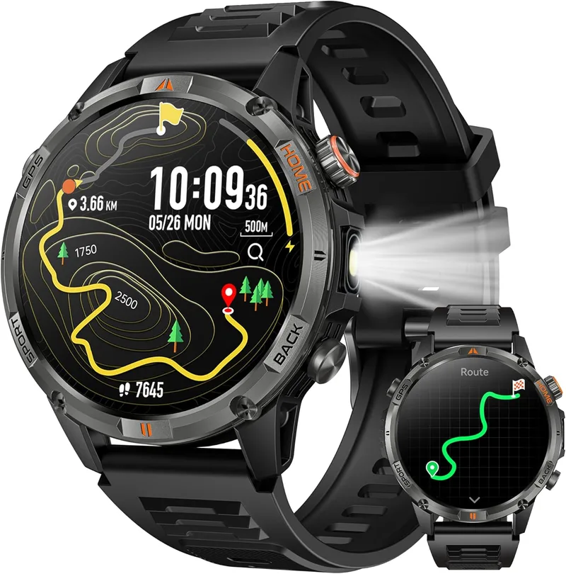 idomars ▫️ Smartwatch para homem com GPS Smartwatch: Relógio desportivo com chamada Bluetooth de 1,46" com bússola Lanterna LED Pedómetro Relógio inteligente 100+Modos Desportivos com SpO2 Sono IOS Android Wear Pulseira de actividades