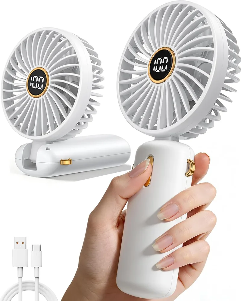 MGVIH ▫️ Ventilador portátil-USB-pequeno-Mini-Recarregável-Silencioso-Silencioso-Portátil-Baterias de Ventilador-Portátil-Ventoinha Ventiladores de Mão de Bolsa com Bateria de Mesa Secretária Pessoal de Viagem com Ecrã LED