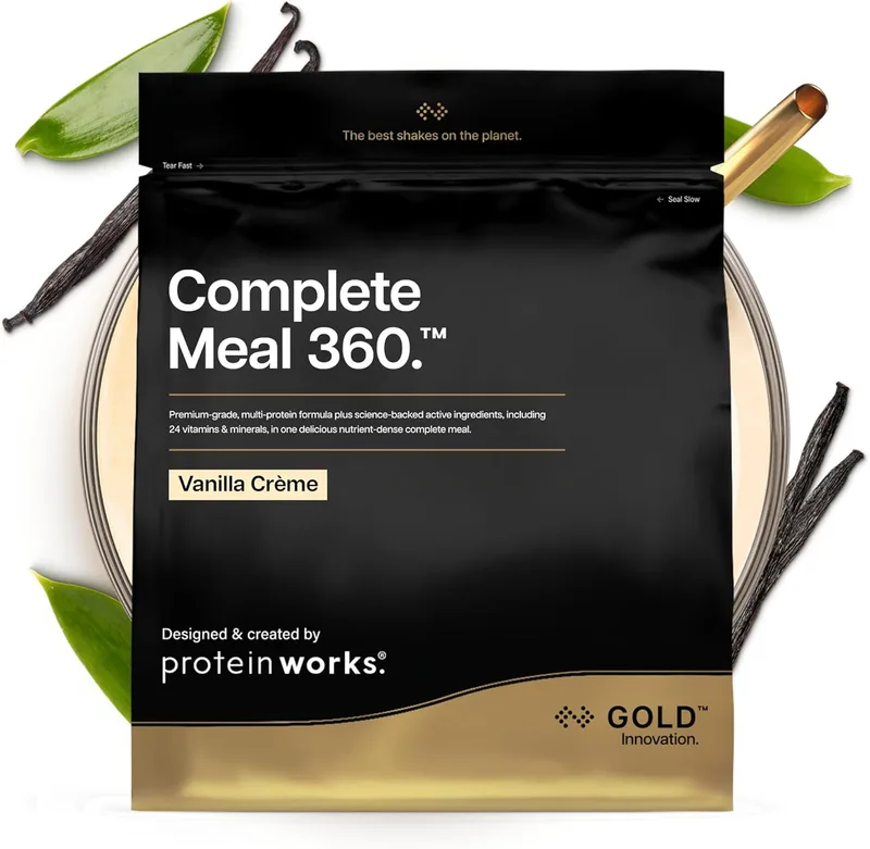 THE PROTEIN WORKS ▫️ Protein Works Complete Meal 360 - Gold Innovation, batido substituto de refeições, rico em proteínas, ómega 3, 165 benefícios para a saúde, efeito duradouro de 3 a 5 horas, sabor a baunilha, 10 refeições, 1 kg