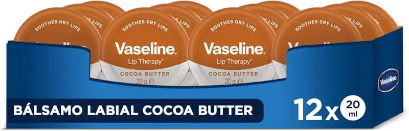 Vaseline ▫️ Bálsamo Labial Cocoa com Manteiga de Cacau – Hidratação e Cuidado para os teus lábios 20 g x 12