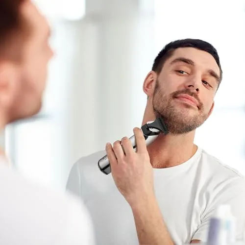 BARBERBOSS ▫️ Kit de higiene pessoal para homem, aparador de barba profissional, aparador de pêlos faciais, recarregável por USB, lâmina em T de aço inoxidável, aparador de detalhes para homem 7