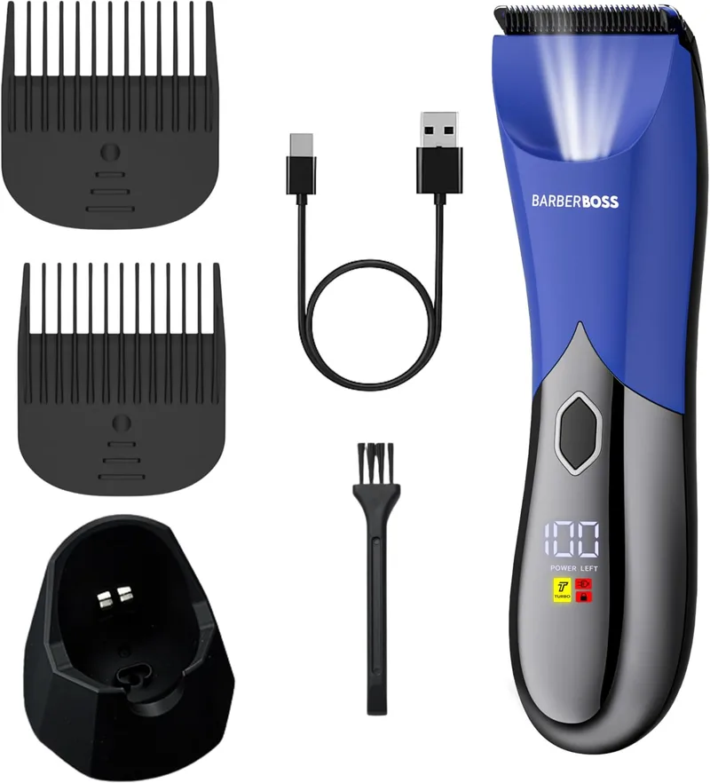 BARBERBOSS ▫️ Máquina de cortar cabelo sem fios para homem, máquinas de barbear para zonas íntimas, aparador elétrico com comprimentos de corte ajustáveis, aparador para todo o corpo para homem