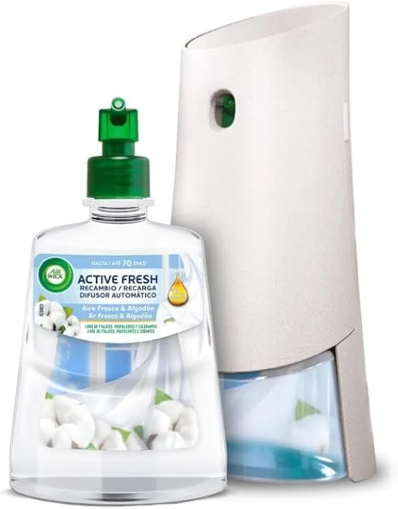 Air Wick ▫️ Active Fresh Spray Automático Sem Aerosol - Kit de ambientador para a casa com aroma a ar fresco e algodão