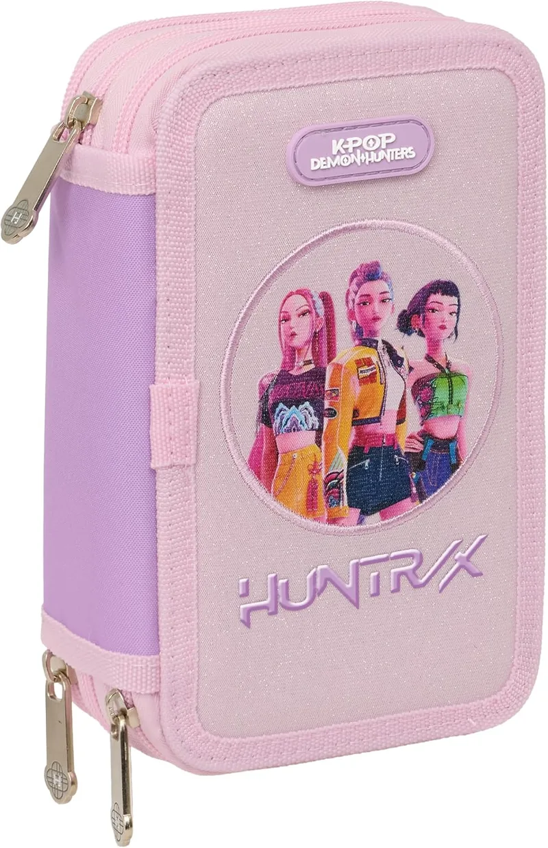 Safta ▫️ K-POP Demon Hunters - ICONIC - Estojo escolar com 37 artigos incluídos, estojo infantil, ideal para crianças dos 5 aos 14 anos, prático e versátil, resistente, 12,5 x 5,5 x 19,5 cm