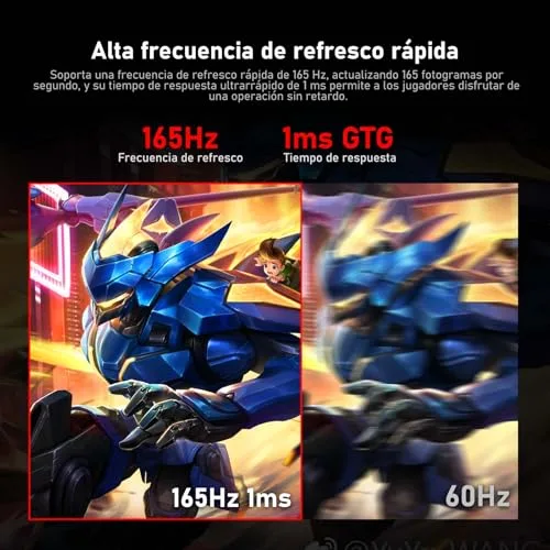 Gawfolk ▫️ Monitor de jogos curvo ultrawide de 34 polegadas, 165 Hz, Ecrã 3800R 21:9 UWQHD (3440×1440), 120% sRGB, 1 ms, Adaptive Sync, DisplayPort, HDMI, Suporte ajustável em altura - Preto 3