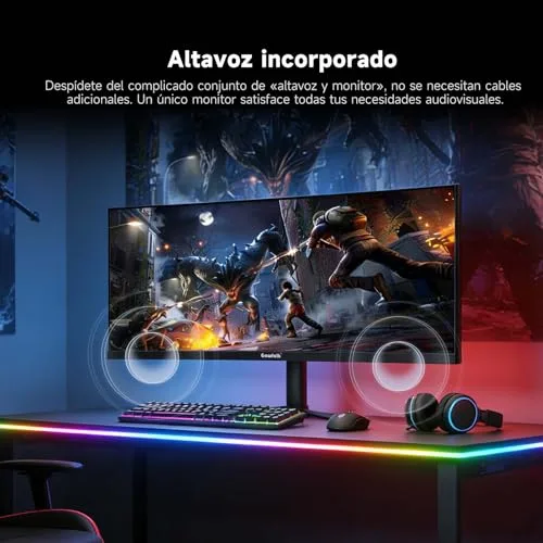 Gawfolk ▫️ Monitor de jogos curvo ultrawide de 34 polegadas, 165 Hz, Ecrã 3800R 21:9 UWQHD (3440×1440), 120% sRGB, 1 ms, Adaptive Sync, DisplayPort, HDMI, Suporte ajustável em altura - Preto 6