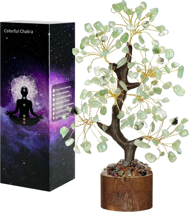 Vicloon ▫️ Árvore da Vida de Cristal, Árvore da Vida dos Sete Chakras para Obter Energia Positiva, Cristais e Pedras Curativas, Decoração para Casa e Escritório (Prehnita)