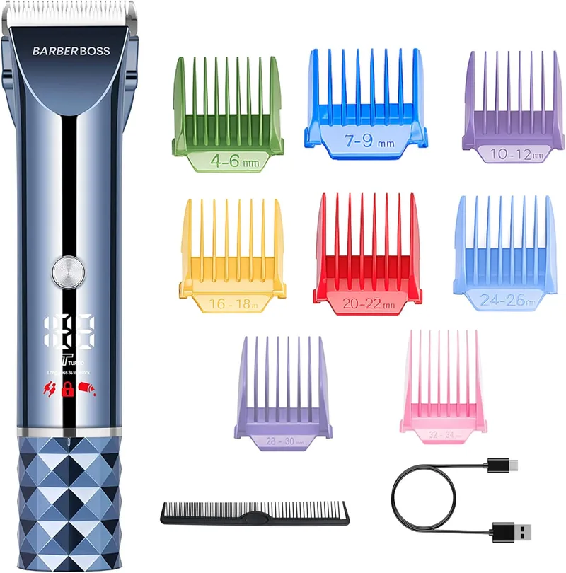 BARBERBOSS ▫️ cortador de cabelo para homem, máquina de barbear sem fios para homem, lâmina ajustável e kit completo de higiene para homem, cortador recarregável com velocidade turbo, cortador de cabelo
