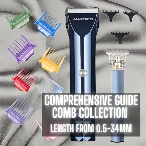 BARBERBOSS ▫️ Máquina de cortar cabelo e barba para homem, máquina de corte de alta velocidade com ecrã LED, lâmina ajustável, 8 pentes-guia e kit de máquina de cortar sem fios recarregável por USB para homem 4
