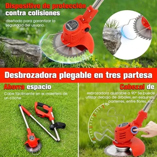OUTIGO ▫️ Desbastador a bateria, desbastador elétrico a bateria, equipado com 2 baterias e 4 lâminas, cortador de relva dobrável de 800 W, adequado para cortar a relva de jardins e arbustos 5