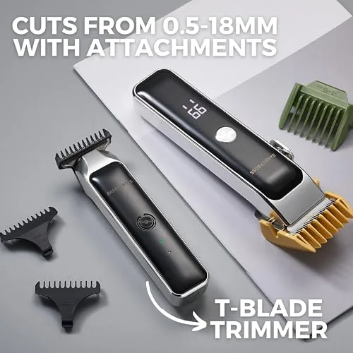 BARBERBOSS ▫️ Conjunto de aparadores sem fios para barba e cabelo para homem, aparadores recarregáveis duplos com lâminas de cerâmica, velocidade ajustável, esfera de precisão 2